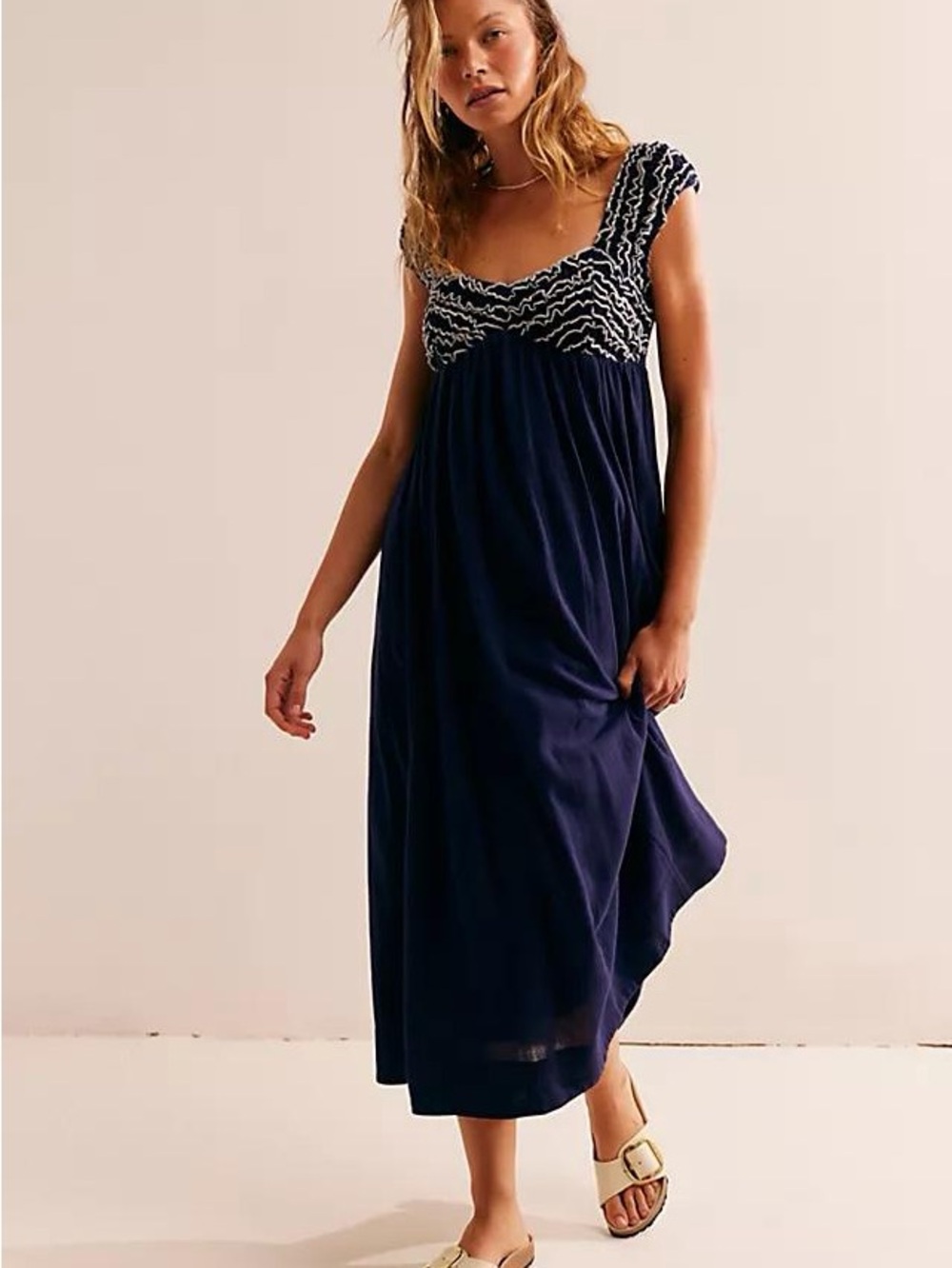 Free People Feel the Frill Women's Navy & White Midi Dress Womens Size XS